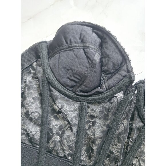 Sears Black Lace Vintage Bustier Longline Pinup Underwire Strapless Bra 36C - Picture 6 of 11